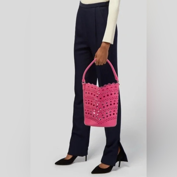 Neiman Marcus Pink Laser Cut Bucket Bag - Picture 2 of 7